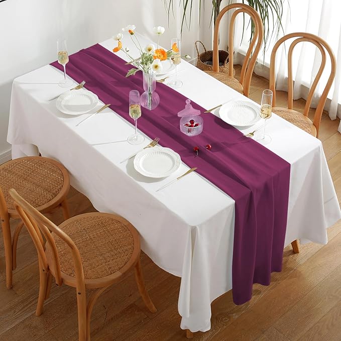 2 Pack 10 Ft Chiffon Table Runner Fuchsia Gauze Long Table Runners 27x120 Inches Sheer Tulle Table Runner for Rustic Wedding Reception Bridal Shower Decorations Birthday Party