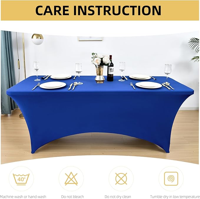 2-Pack 8ft Spandex Table Covers for Rectangle Folding Tables - Washable Elastic Tablecloth - Ultimate Fitted Table Protector for Birthday Parties, Trade Shows, Banquet