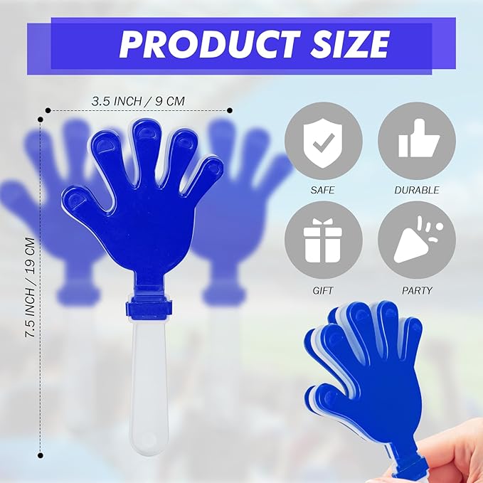 8 Pcs Hand Clappers Noisemakers 7.5 Inch Clappers Noisemakers Plastic Hand Clappers for Birthdays Game Football Sporting Events Cheers Supplies Dance Basketball Football Noisemakers(Blue and White)