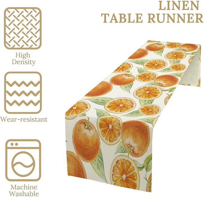 Spring Summer Orange Table Runner Watercolor Sweet Fruit Botanical Print Dinner Runner for Farmhouse Party Holiday Home Kitchen Dining Table Decor 13x90