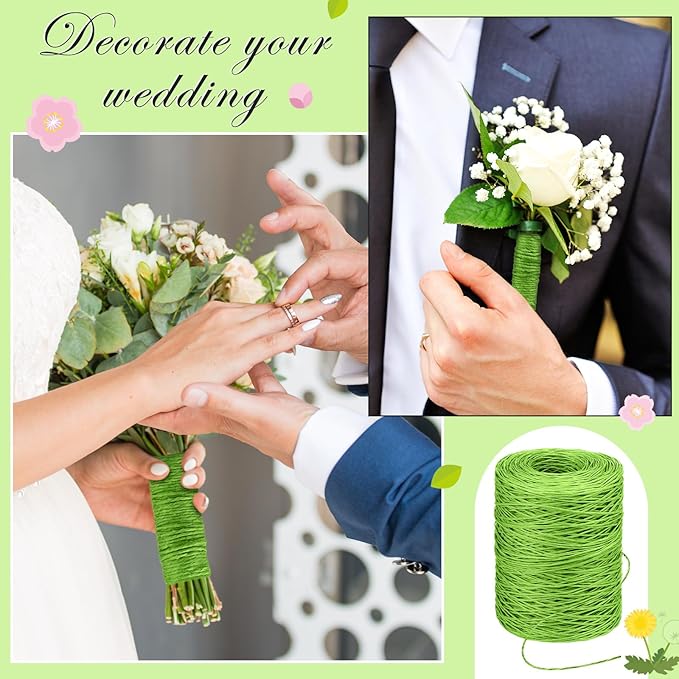 Syhood Floral Vine Bind Wire Rustic Wrapping Wire for Flower Bouquets(Light Green)