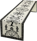 Ancient Abstract Pattern Table Runner, Tree of Life Eagle Dragon Boat Rudder Black and White Table Runner for Party Kitchen Dinner Cafe Bedroom Living Room Outdoor 13x70 Inch