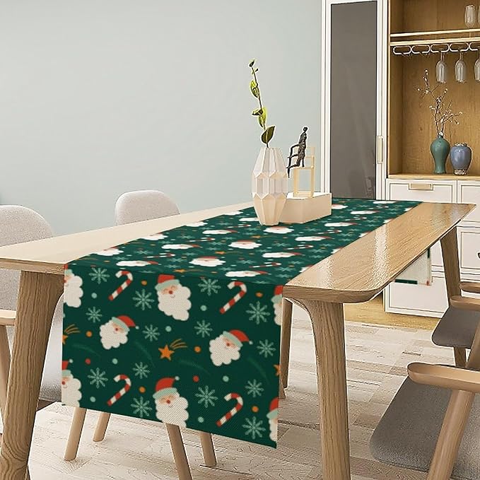Christmas Table Runner,Seasonal Winter Xmas Holiday Green Table Cloth Kitchen Dining Table Decoration for Home Party Decor 13x70 Inch