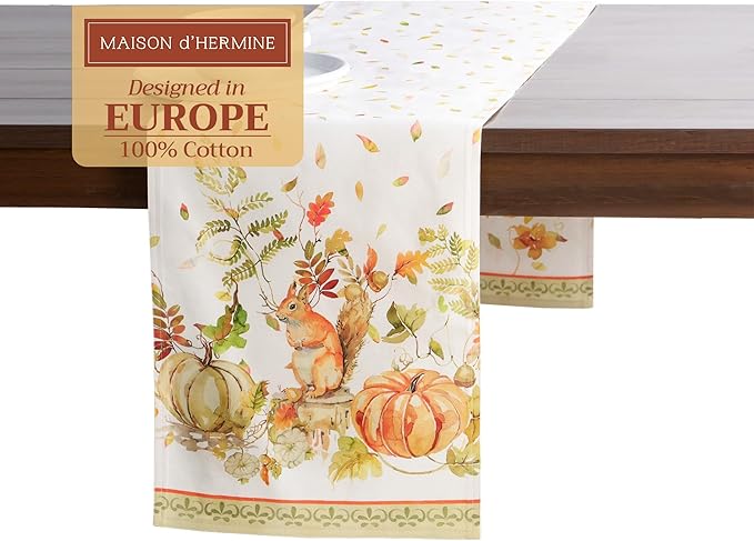 Maison d' Hermine Table Runner 100% Cotton Double Layer Table Runners 108 inches Long Decorative for Home Kitchen Dining Party Baby Shower Wedding Bridal Shower (Pumpkin Passion, 14.50" x 108")