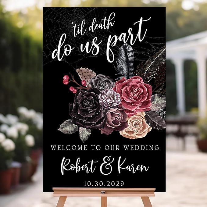 Welcome To Our Wedding Sign, Halloween Couples Shower, Gothic Love Wedding Welcome, Signage Halloween Reception, Welcome Wedding Sign With Stand, Welcome To Our Wedding Sign, Wedding Welcome Sign
