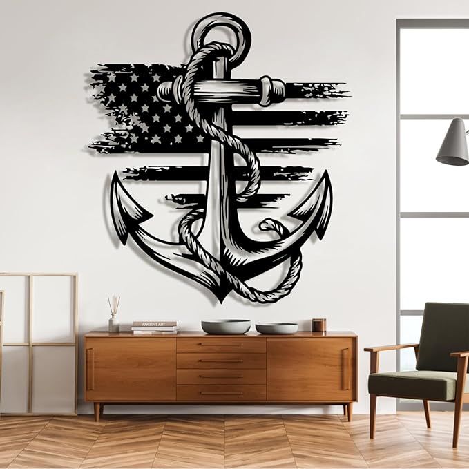 lunwall Metal Anchor Wall Decor, Anchor Metal Sign, Metal Anchor Decor, Anchor Metal Wall Art, Metal Nautical Wall Decor, Metal Wall Decor Coastal, Anchor Wall Decor (white, 19L x 17" W / 47 x 43 cm)