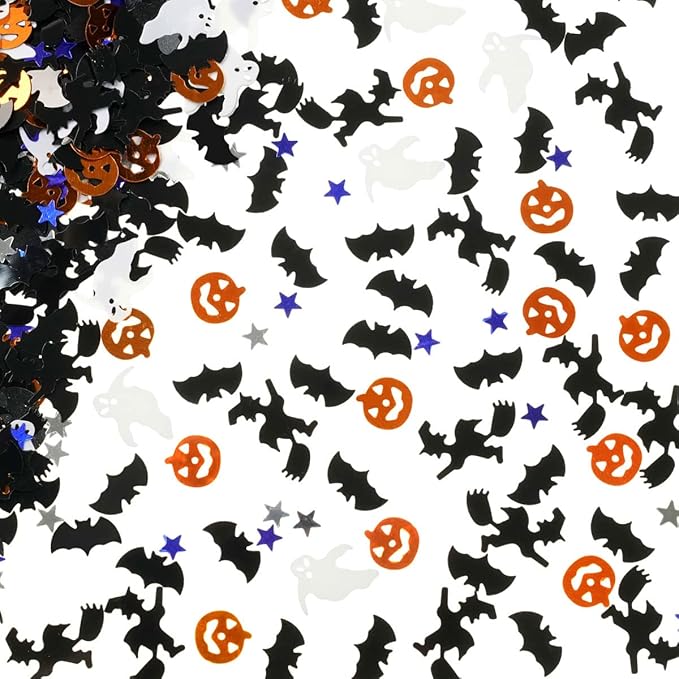 Halloween Party Table Scatter Glitter Foil Confetti - Pumpkin, Witch, Bat Metallic Sequins Plastic Sprinkles for Baby Shower Decoration, 60g