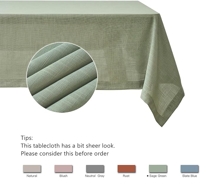 maxmill Lux Faux Linen Table Cloth with Slubby Texture Wrinkle Resistant Anti-Shrink Tablecloth for Kitchen Dining Tabletop for Banquet Parties Event Dinner Rectangle 52 x 70 Inch Sage Green