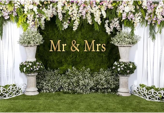 Wedding Arch Flower Backdrop 8x6ft - Flower Wedding Mr & Mrs Engagement Background