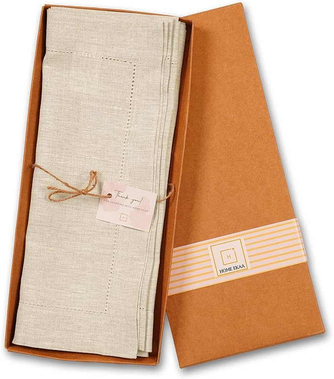Linen Light Natural Table Runner 48 Inches - 100% Pure Linen Cloth Fabric Hemstitch Table Runner 14 x 48 Inch for Dining, Dresser, Thanksgiving, Fall Christmas - Lino