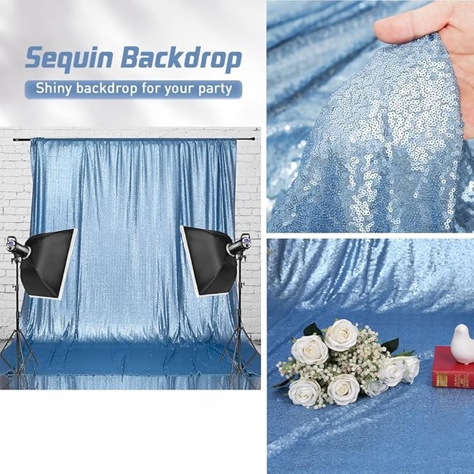 Eternal Beauty Baby Blue Sequin Backdrop, 20x10 Ft Glitter Background Curtains for Shimmer Photography Party Wedding Birthday Back Drop Decor