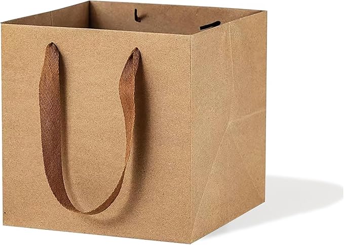 Kraft Paper Gift Bag Large Square Bottom Kraft Paper Bags with Handles (Natural Kraft, 10 x 10 x 10 in, 10 CT)