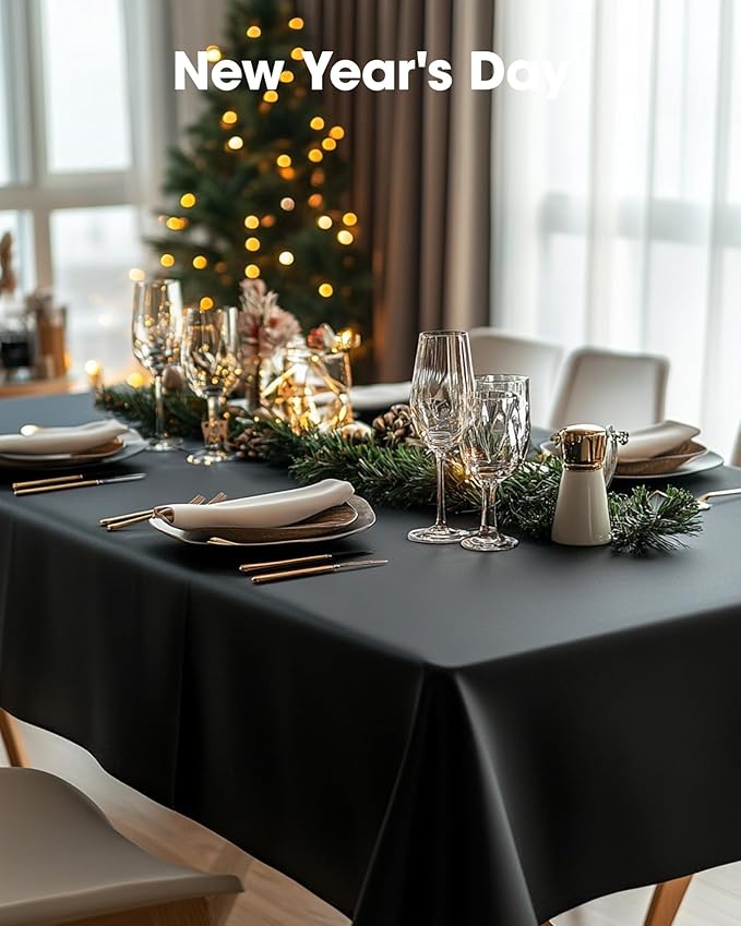 Pureegg Plastic Table Cloth Disposable 10 Pack, 54 x 156 Inch Table Cloths, Halloween Party Decorations, Summerween Decor, Halloween Tablecloths, Rectangle, Plastic Cover, Leakproof & Sturdy, Black