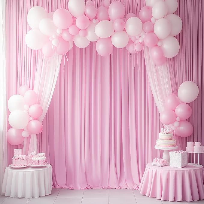 10ftx12ft Wrinkle Free Pink Backdrop Curtain, 2 Panels 12FT Height Pink Wedding Backdrop Drapes, Silky Polyester Back Drop Cloth for Birthday Photography Background Party Backdrop Draping