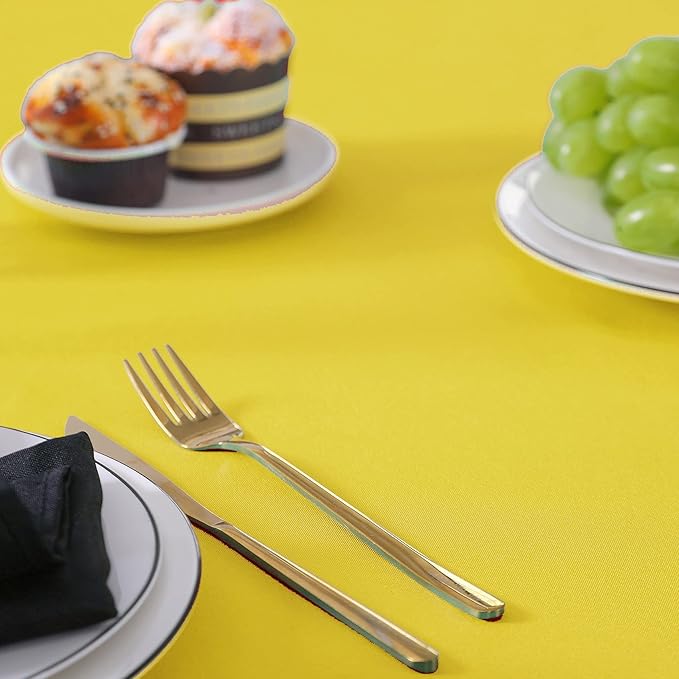 132 inch Round Tablecloth Washable Polyester Table Cloth Decorative Table Cover for Wedding Party Dining Banquet（132 inch, Yellow）