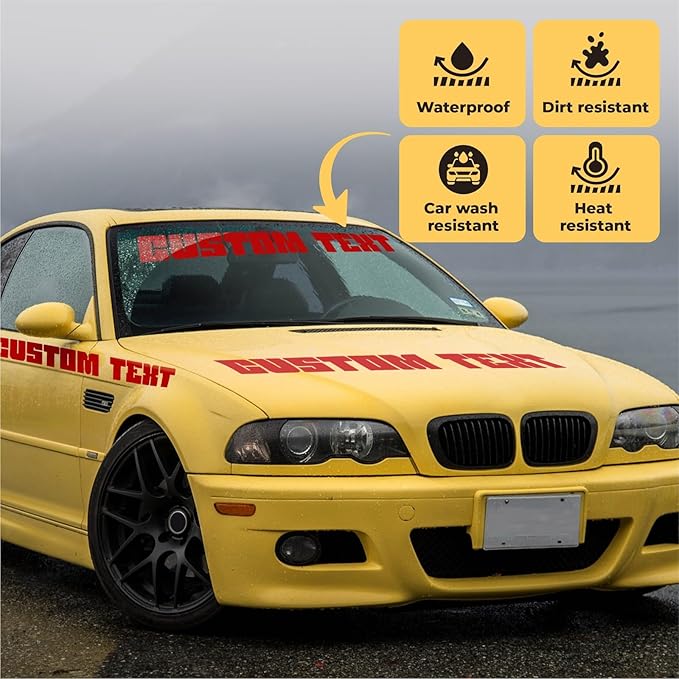 Custom Windshield Decal - Custom Decals for Cars, Truck, Window Lettering - UV Resistant Window Decals for Vehicles - Custom Car Decal Text Banner - Custom Windshield Sticker, Car Truck, SUV