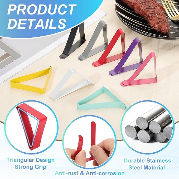 uxcell 8 Pack Tablecloth Clips, Stainless Steel Table Cloth Cover Clamps, 2.95" x 1.77" Windproof Holder Clips for Home Party Picnic Wedding Camping Dining Tables, Green
