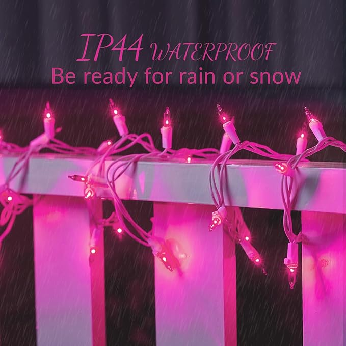 100 Count Pink Lights for Valentine's Day Decorations 20ft Mini Christmas String Lights White Wire Incandescent Bulb Waterproof Fairy Lights for Indoor Outdoor Xmas Tree Valentine's Day Décor
