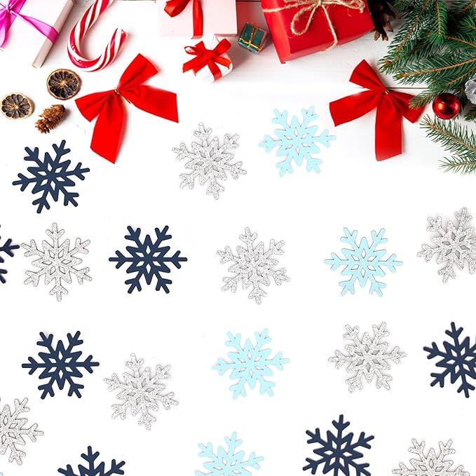 200PC Blue Silver Snowflakes Confetti Winter Wonderland Baby Shower Decorations Boy First Birthday Table Scatter Christmas Party Decor