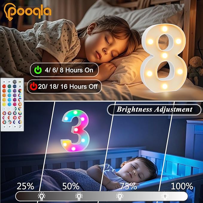 Pooqla 13th Birthday Decorations for Girls Boys, 35 Colors LED Light Up Numbers with Remote, Multicolor Marquee Numbers 13 Sign for Party Wedding Anniversary Decor 13th Birthday Gift, Number 13