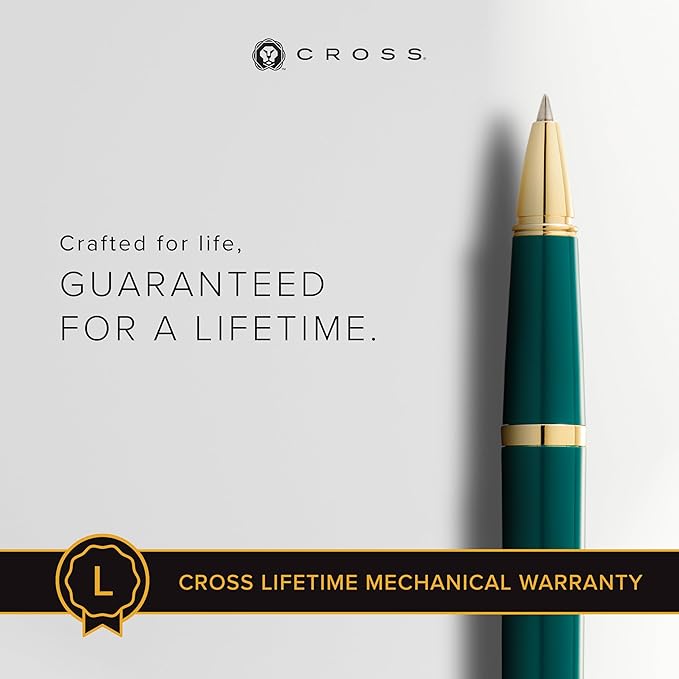 Cross Bailey Light Refillable Rollerball Pen Presented in a Everyday Gift Box - Medium Point, Black Ink, Polished Green