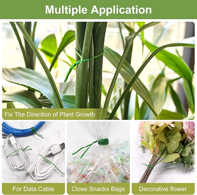SumDirect Plant Ties,656FT/200m Green Garden Twist Ties with Cutter for Gardening Plants Growth and Care,Plant Garden Twine Wires for Office Home Cable Organization (656 Feet / 200 Meters(1 Roll))
