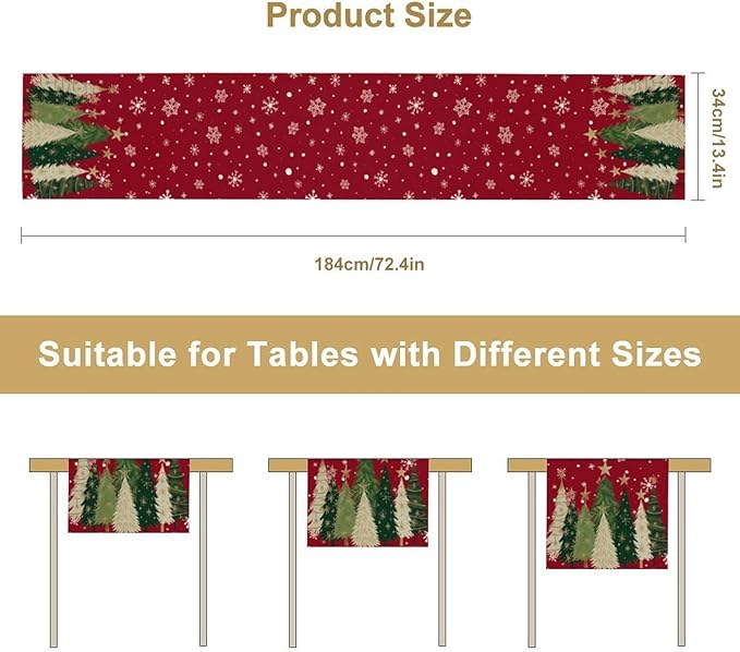 Merry Christmas Table Runner,Red Christmas Tree Snowflake Winter Seasonal Table Cloth Kitchen Dining Table Decoration for Home Party Decor 13x120 Inch