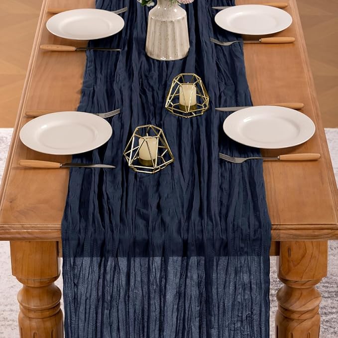 MLMW Navy Blue Table Runner Cheesecloth Boho Gauze Rustic Cheese Cloth Table Runner 160 inch Sheer 13.3ft for Graduation Wedding Party Baby Bridal Shower Birthday