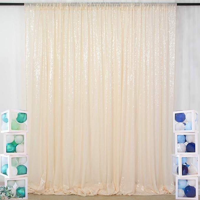ShinyBeauty 20ftx10ft Sequins Fabric Backdrop Curtain-Ivory Backdrop for Photoshoot Beige Glitter Backdrop for Parties Ivory White Photo Backdrop Wedding Decoration