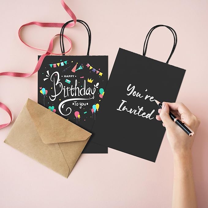 METRONIC 20 Pack 5.25x3.75x8 Small Black Gift Bags, Kraft Paper Shopping Bag with Handles for Small Business, Boutique, Gift Wrap, Bulk