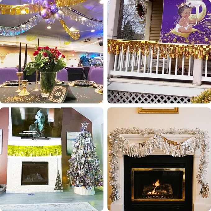 6 Pack Royal Blue Total 60 Feet Foil Fringe Garland Metallic Tinsel Banner Wall Hanging Drapes Parade Float Skirting Decorations for Trailer Mardi Gras Party Birthday Wedding