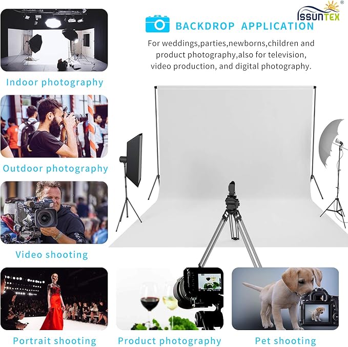 ISSUNTEX 10X20 ft Background Muslin Backdrop, Photo Studio, Collapsible High Density Screen for Video Photography and Television-White