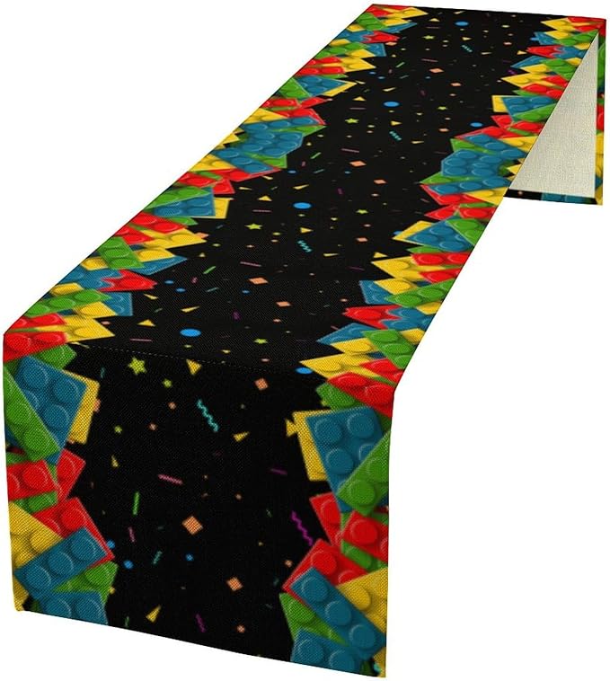 Building Blocks Table Runner Party Celebrating Colorful Blocks Table Runner for Kids Teens Bedroom Living Room Kitchen Birthday Party Decor Table Runner 13x108 Inch