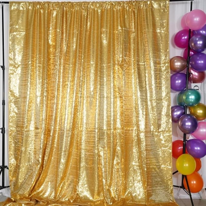 Poise3EHome 6Ft x 8Ft Gold Sequin Backdrop, Glitter Thick Satin Background Drapes, Sparkly Opaque Photography Curtain, Sequence Xmas Thanksgiving Backdrop for Wedding Party Holiday Festival Decor