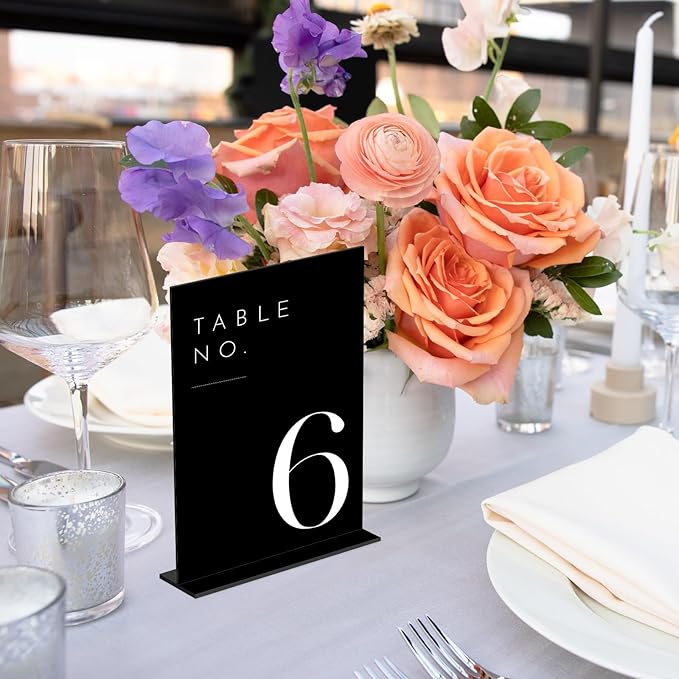 JINMURY Black Wedding Table Numbers 1-25 with Stands, 5"x7" Black Acrylic Table Numbers with White Font, Perfect for Wedding Party Reception(1-25, 5"x7")