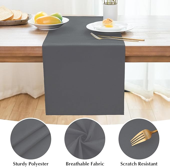 2 Pack Grey Small Short Table Runner 12 x 36 Inch Solid Color Runners Coffee Table Dresser for Daily Party Home Decoration