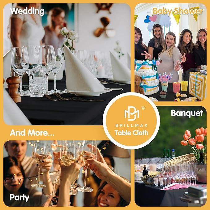 BRILLMAX 6 Pack Black Tablecloths for 8 Foot Rectangle Tables 60 x 126 Inch - 8ft Rectangular Bulk Linen Polyester Fabric Washable Cloth Cover for Wedding Reception Banquet Birthday Party