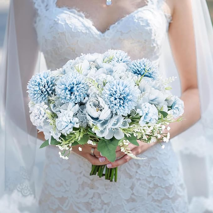 12 Packs Peonies Artificial Flowers,Silk Artificial Peonies Flowers Fake Peony Faux Floral Arrangements Bouquet for Centerpiece Table Wedding Party Home Decor Blue