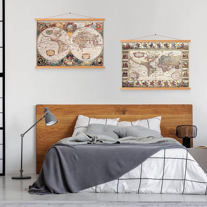 Poster Frame Frames, Magnetic Light Wood Wooden Poster Hangers Hanger Hanging Kit for Canvas Artwork Art Print (140cm /55",Teak Colour)
