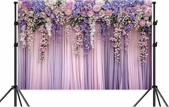 20x10ft Purple Flower Wedding Photography Backdrop Lavender Floral Wedding Bridal Photography Backdrop Anniversary Birthday Baby Shower Girl Party Banner Photo Booth Props Background Wall Decor
