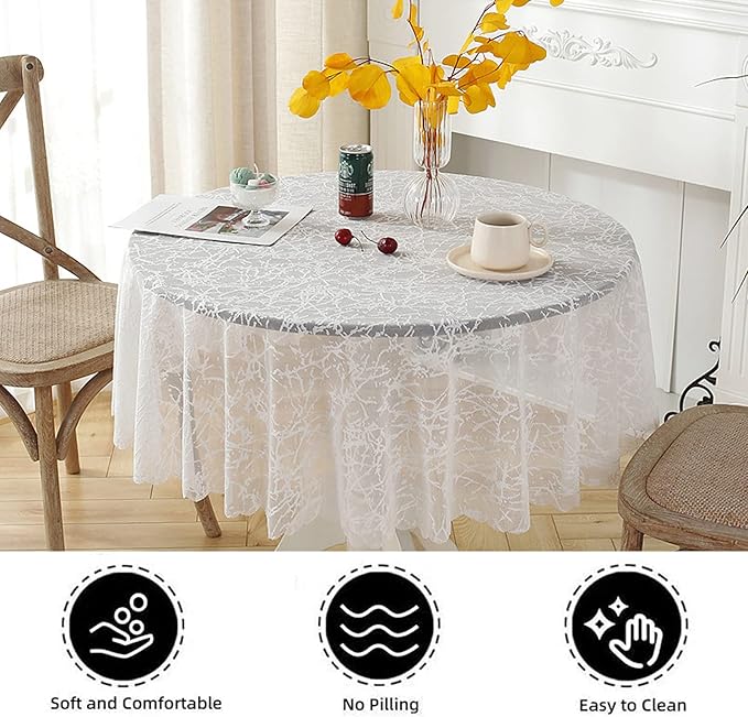 Jeloris Round Lace Tablecloth with Elegant Scalloped Bottom for Any Special Event Such as Wedding, Birthday Party, Baby Shower, Anniversary (60 inch, Style 3)