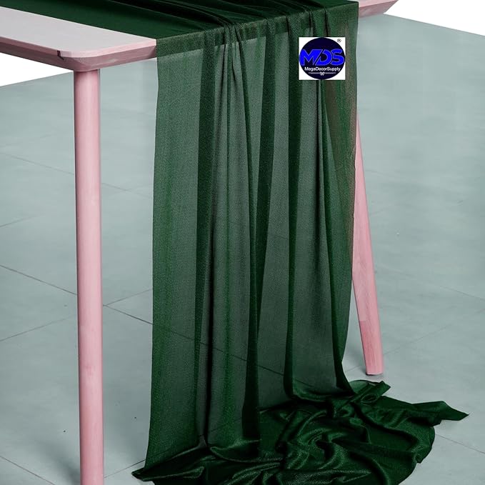 MDS Halloween Chiffon Table Runner - 1 Pack, 29 x 170 Inches, 14ft Each - Sheer Spooky Table Runners for Haunted House Parties, Trick-or-Treat Tables, Witchy Décor, Wedding & Events - Hunter Green