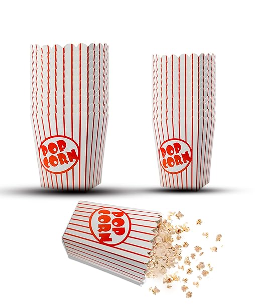 50 Pack Popcorn Boxes Movie Night Popcorn Bags for Party Red and White Popcorn Bags for Popcorn Vintage Snack Box Concession and Carnival Party Supplies, Individual Popcorn Bucket Containers (50)