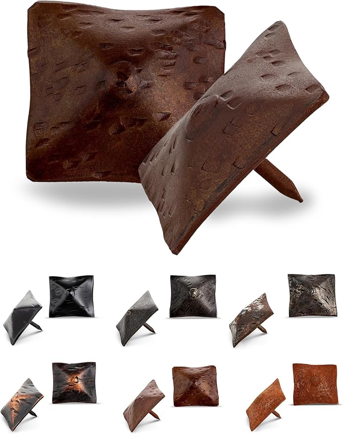 10 Pack 1.5" Square Head Iron Clavos Decorative Nails – Sealed Rusted – Handmade Rustic Square Fasteners for Farmhouse Shutters, Faux Wood, Barn Doors, Shutters, and Gates – Ornamental Wood Accent