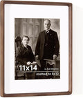 11x14 Wooden Picture Frames USA-Sourced Natural Walnut Solid Wood Photo Frame Handcrafted Rounded Corner with Mat to 8x10 Picture Frame Vintage Display with Real Glass Family Picture