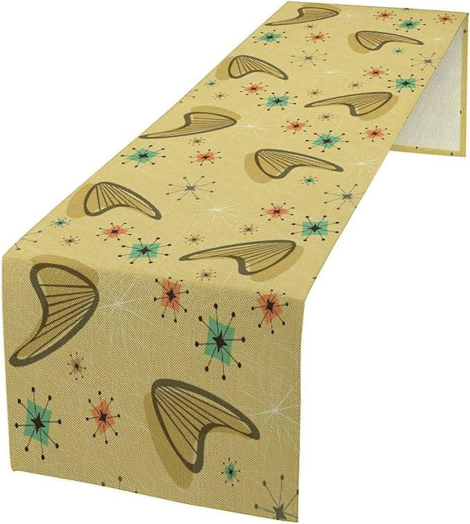 Mid Century Table Runner, Modern Atomic Pattern Absctract Geometric Retro 1950S 1960S Dinner Runner for Home Kitchen Dining Table Decoration, 13x60 Inch