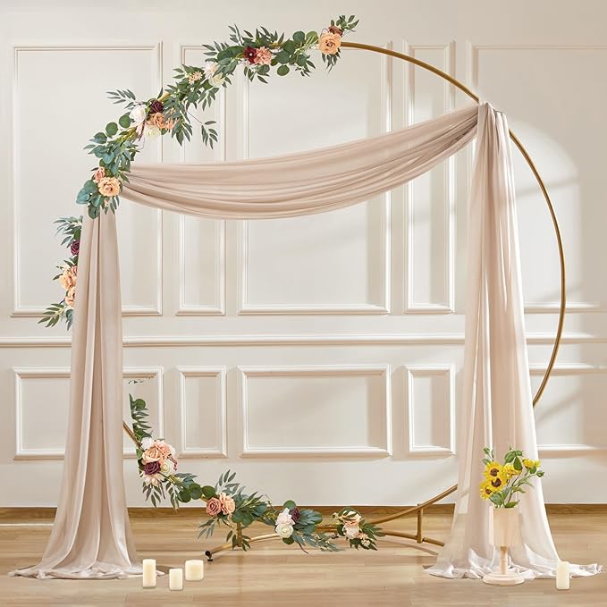 30" x 20Ft Wedding Arch Draping Fabric, 1 Panel Dark Champagne Sheer Curtain Drapes Extra Wide & Long Backdrop Curtains for Wedding Arch Ceremony Birthday Party Decorations