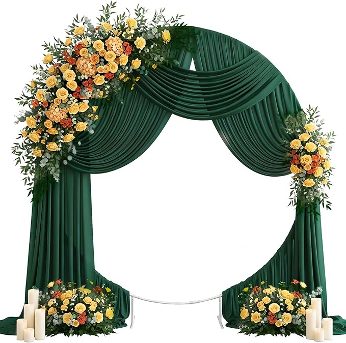 Wedding Arch Draping Fabric 29" x 19Ft Sheer Drapes for Backdrop Wedding Ceremony Reception Ceiling Decor Curtain Baby Bridal Shower Decoration (Hunter Green, 3 Panels)