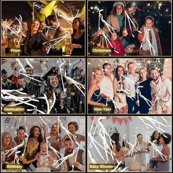 200PCS Light up Wands for wedding, Wedding Wands Streamers with 3 Colorful Flashing Modes, Fairy Wands, LED Silk Fairy Wand with Bells for Wedding, New Year, Thanksgiving, Concert