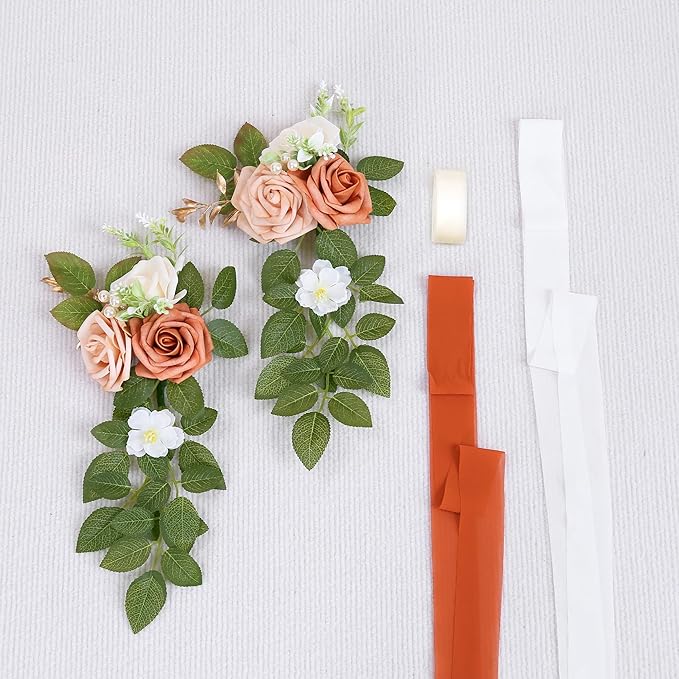 10 Wedding Aisle Decorations for Ceremony - Terracotta Chair Flowers for Church Pew Decor